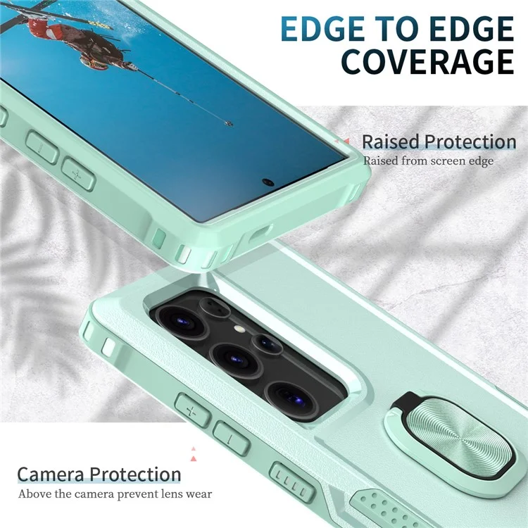 Für Samsung Galaxy S24 Ultra Case Stoßfest PC+Silikon Handyhülle mit Drehring Ständer - Grün