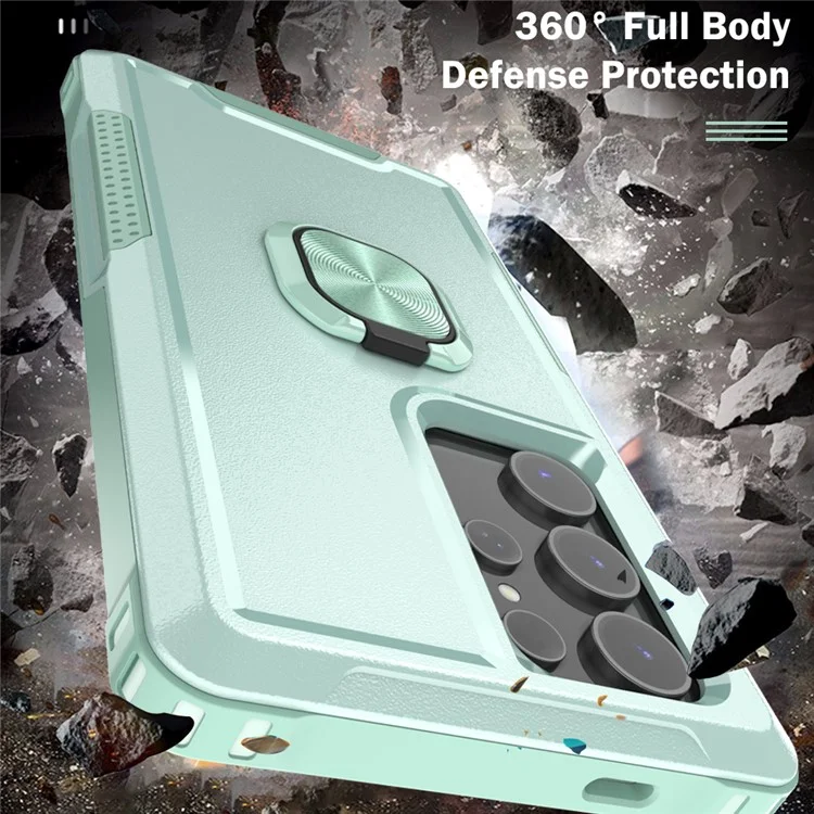 Für Samsung Galaxy S24 Ultra Case Stoßfest PC+Silikon Handyhülle mit Drehring Ständer - Grün
