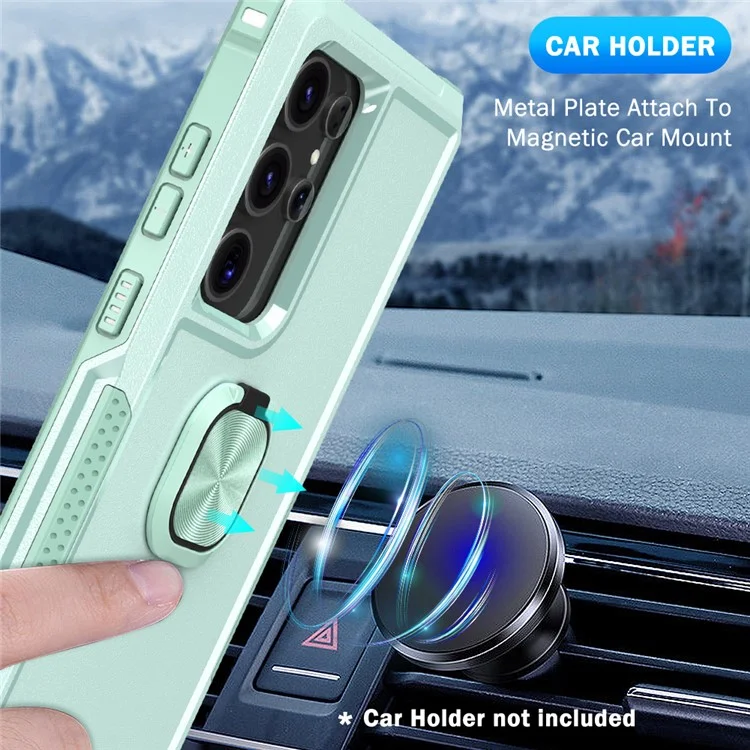 Für Samsung Galaxy S24 Ultra Case Stoßfest PC+Silikon Handyhülle mit Drehring Ständer - Grün