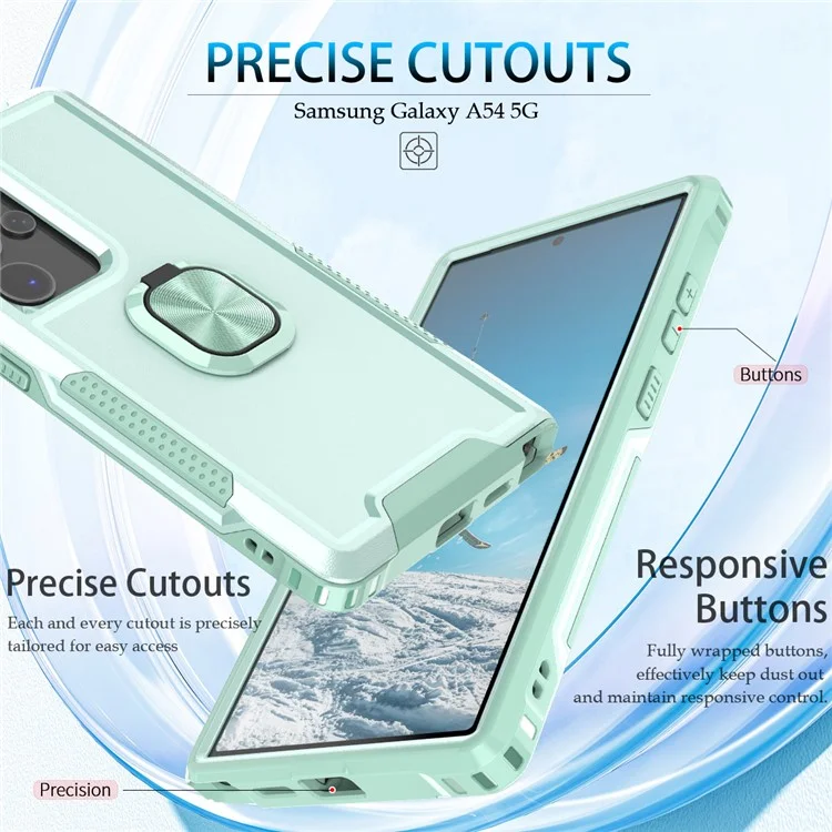 Für Samsung Galaxy S24 Ultra Case Stoßfest PC+Silikon Handyhülle mit Drehring Ständer - Grün