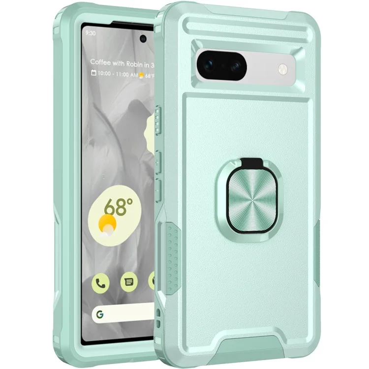 For Google Pixel 8a Case Slim-Fit Hard PC+Silicone Rotatable Kickstand Protective Cover - Green
