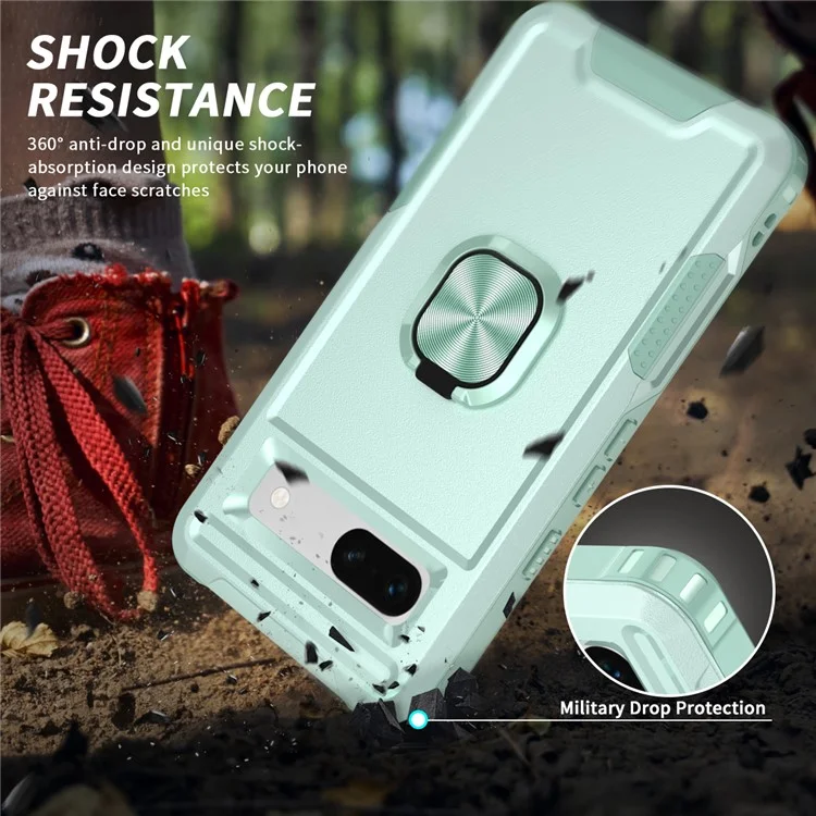 For Google Pixel 8a Case Slim-Fit Hard PC+Silicone Rotatable Kickstand Protective Cover - Green
