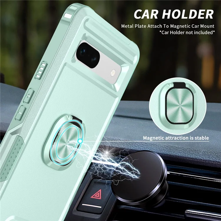 For Google Pixel 8a Case Slim-Fit Hard PC+Silicone Rotatable Kickstand Protective Cover - Green