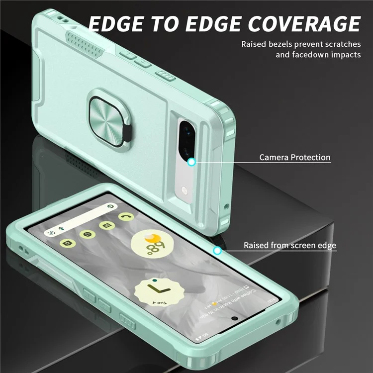 For Google Pixel 8a Case Slim-Fit Hard PC+Silicone Rotatable Kickstand Protective Cover - Green