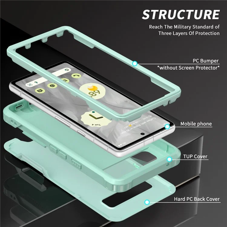 For Google Pixel 8a Case Slim-Fit Hard PC+Silicone Rotatable Kickstand Protective Cover - Green