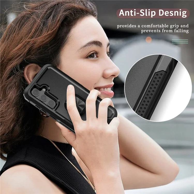 Für Samsung Galaxy S24+ Hülle Anti-Kratzer PC+Silikon Drehbarer Ring Ständer Telefonschutz - Schwarz