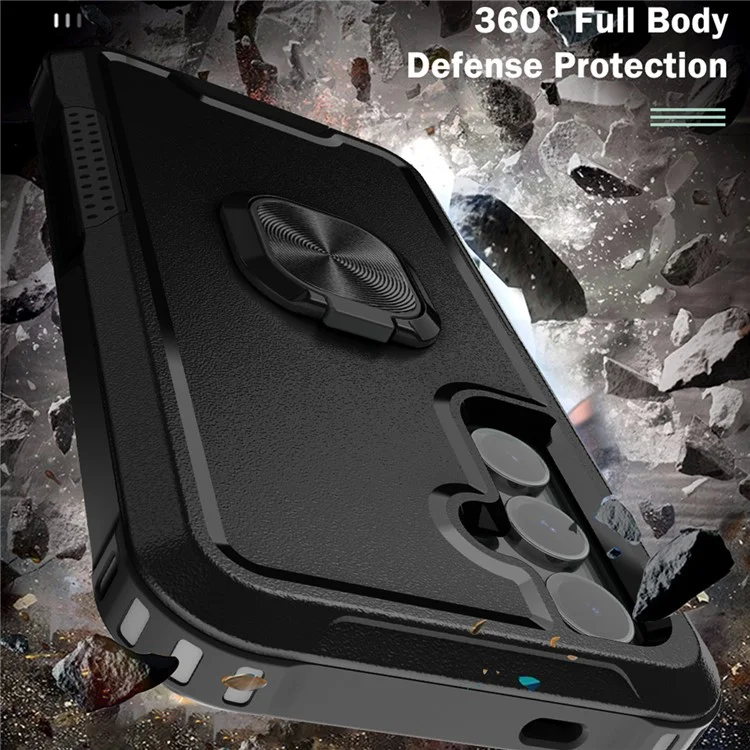 Für Samsung Galaxy S24+ Hülle Anti-Kratzer PC+Silikon Drehbarer Ring Ständer Telefonschutz - Schwarz
