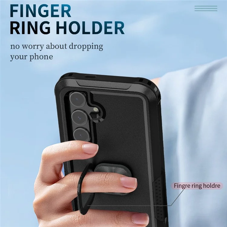 Für Samsung Galaxy S24+ Hülle Anti-Kratzer PC+Silikon Drehbarer Ring Ständer Telefonschutz - Schwarz
