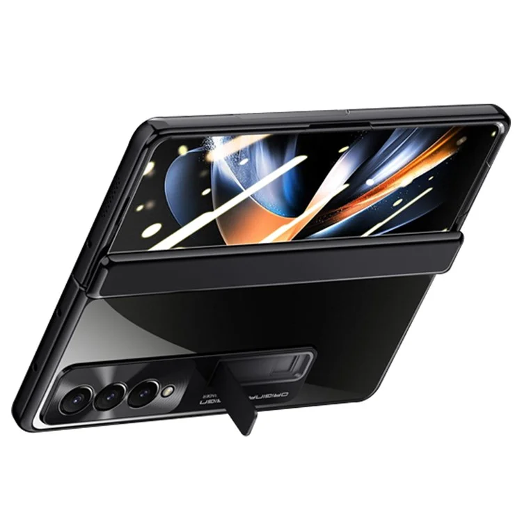 Para Galaxy Z Fold4 5G Capa de Telefone, Capa com Suporte Eletrolítico e Protetor de Tela HD Transparente - Preto