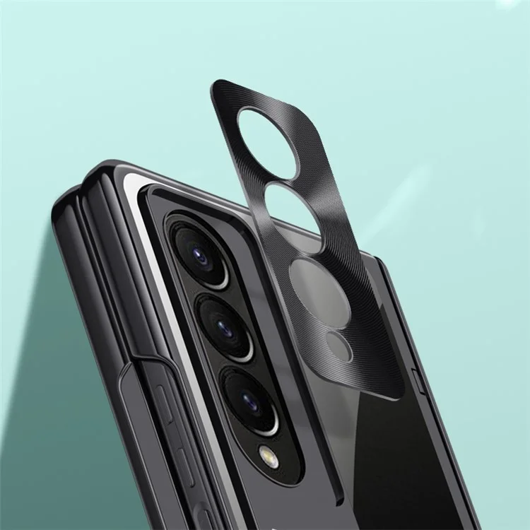Para Galaxy Z Fold4 5G Capa de Telefone, Capa com Suporte Eletrolítico e Protetor de Tela HD Transparente - Preto