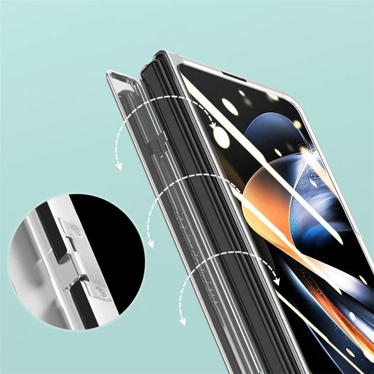 Para Galaxy Z Fold4 5G Capa de Telefone, Capa com Suporte Eletrolítico e Protetor de Tela HD Transparente - Preto