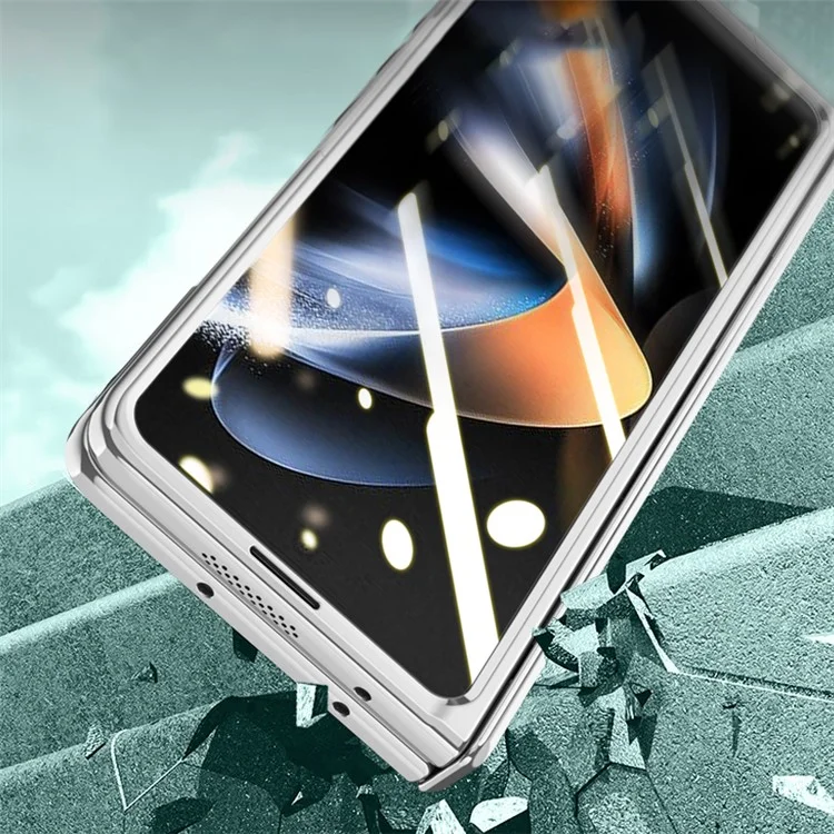 Para Galaxy Z Fold4 5G Capa de Telefone, Capa com Suporte Eletrolítico e Protetor de Tela HD Transparente - Preto