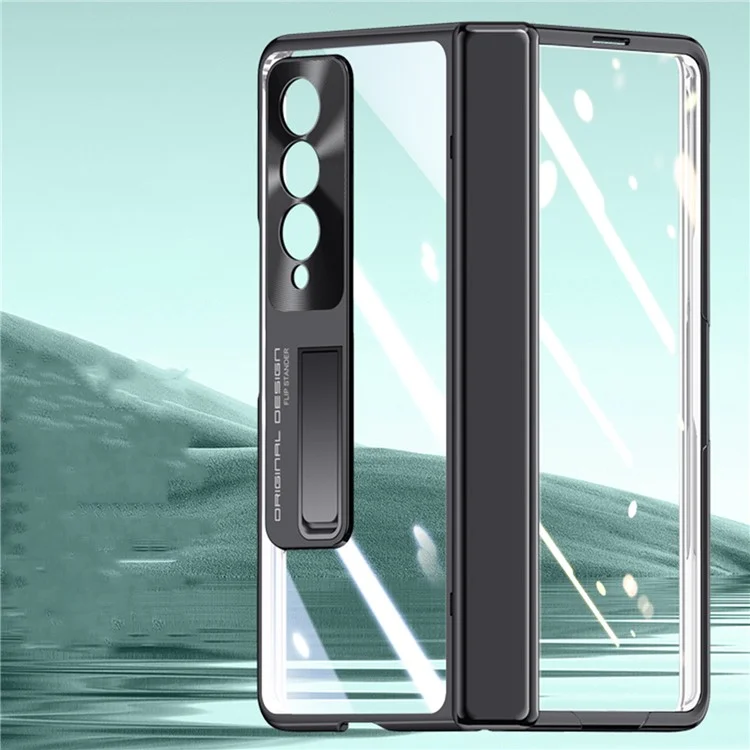 Para Galaxy Z Fold4 5G Capa de Telefone, Capa com Suporte Eletrolítico e Protetor de Tela HD Transparente - Preto
