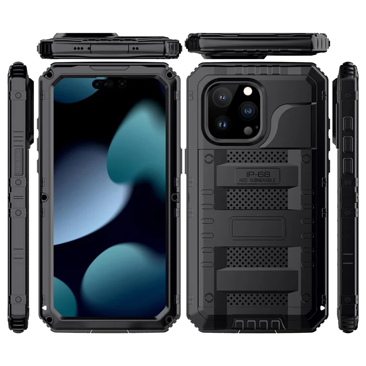 Pour Iphone 15 Pro Max IP68 Boîtier de Téléphone Anti-dépôt Avec Protecteur D'écran Avec Protecteur - Noir