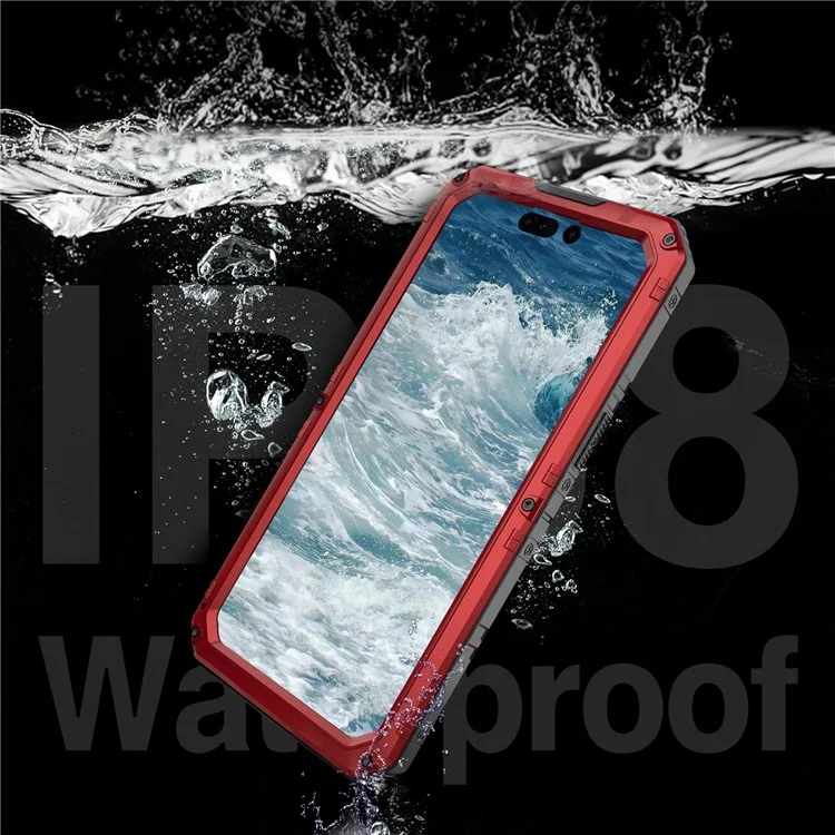 Funda Impermeable IP68 para iPhone 15 Pro, Funda de PC+Silicona con Protector de Pantalla - Rojo