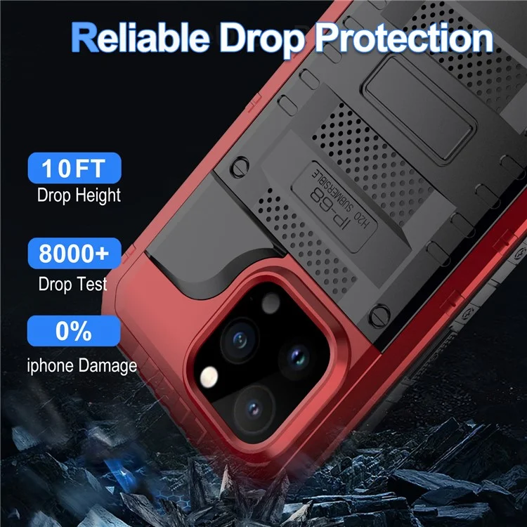 Funda Impermeable IP68 para iPhone 15 Pro, Funda de PC+Silicona con Protector de Pantalla - Rojo