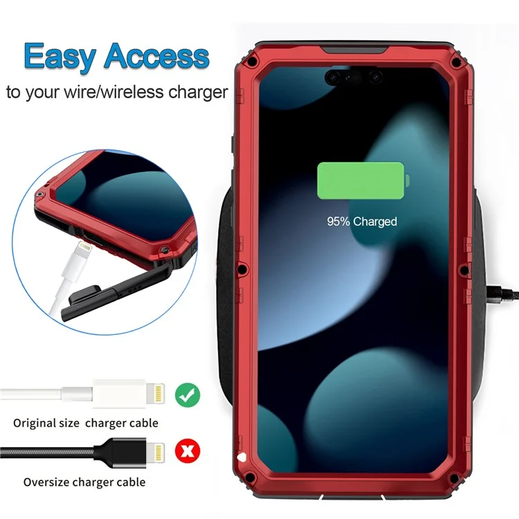 Funda Impermeable IP68 para iPhone 15 Pro, Funda de PC+Silicona con Protector de Pantalla - Rojo