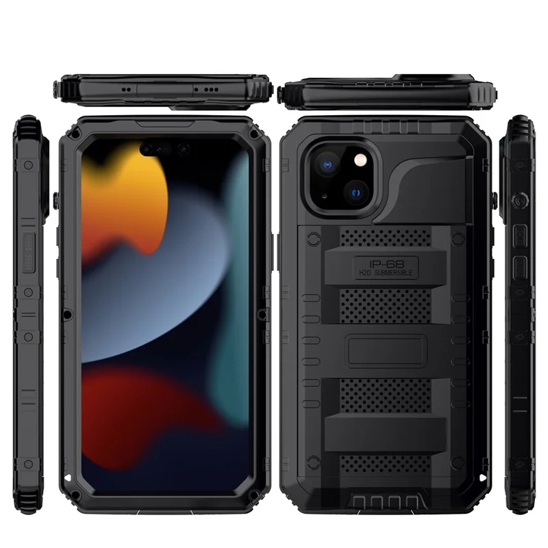 For iPhone 15 IP68 Waterproof Case Drop-proof PC+Silicone Cover with Screen Protector - Black