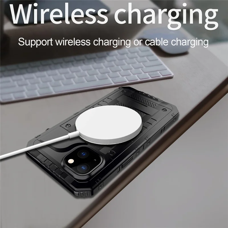 For iPhone 15 IP68 Waterproof Case Drop-proof PC+Silicone Cover with Screen Protector - Black