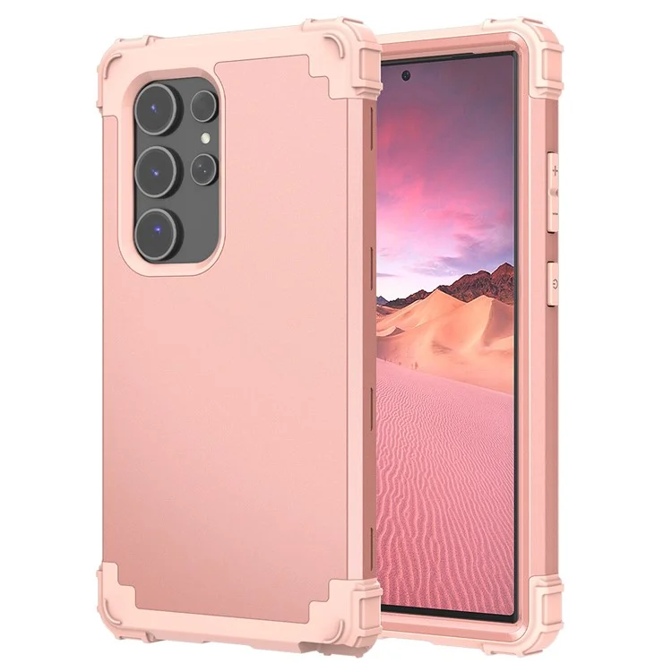 L-Style Phone Cover for Samsung Galaxy S24 Ultra Shell Scratch-Resistant PC + TPU Case - Rose Gold+Rose Gold