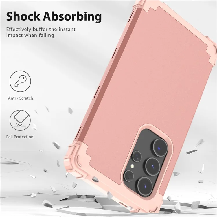L-Style Phone Cover for Samsung Galaxy S24 Ultra Shell Scratch-Resistant PC + TPU Case - Rose Gold+Rose Gold