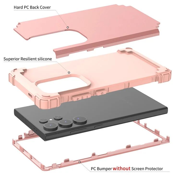 L-Style Phone Cover for Samsung Galaxy S24 Ultra Shell Scratch-Resistant PC + TPU Case - Rose Gold+Rose Gold