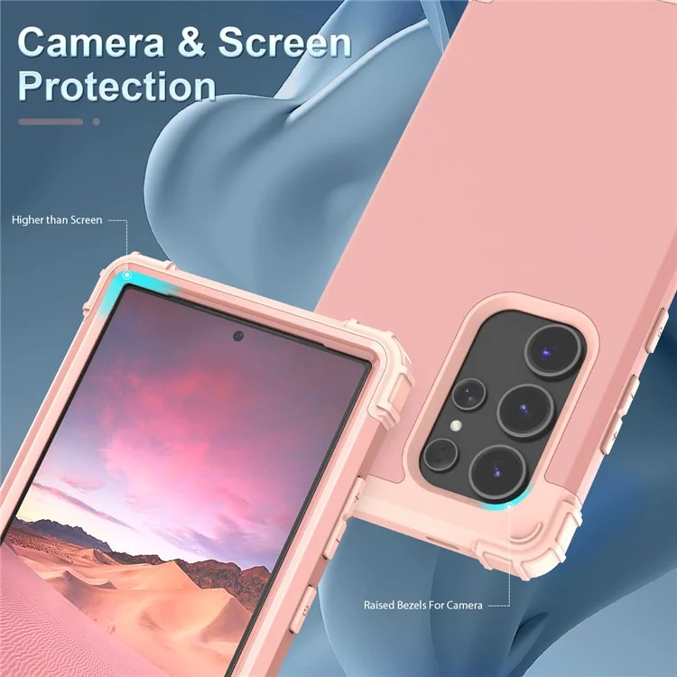 L-Style Phone Cover for Samsung Galaxy S24 Ultra Shell Scratch-Resistant PC + TPU Case - Rose Gold+Rose Gold