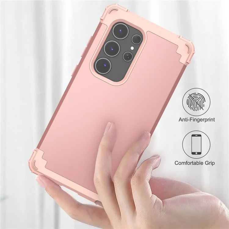 L-Style Phone Cover for Samsung Galaxy S24 Ultra Shell Scratch-Resistant PC + TPU Case - Rose Gold+Rose Gold