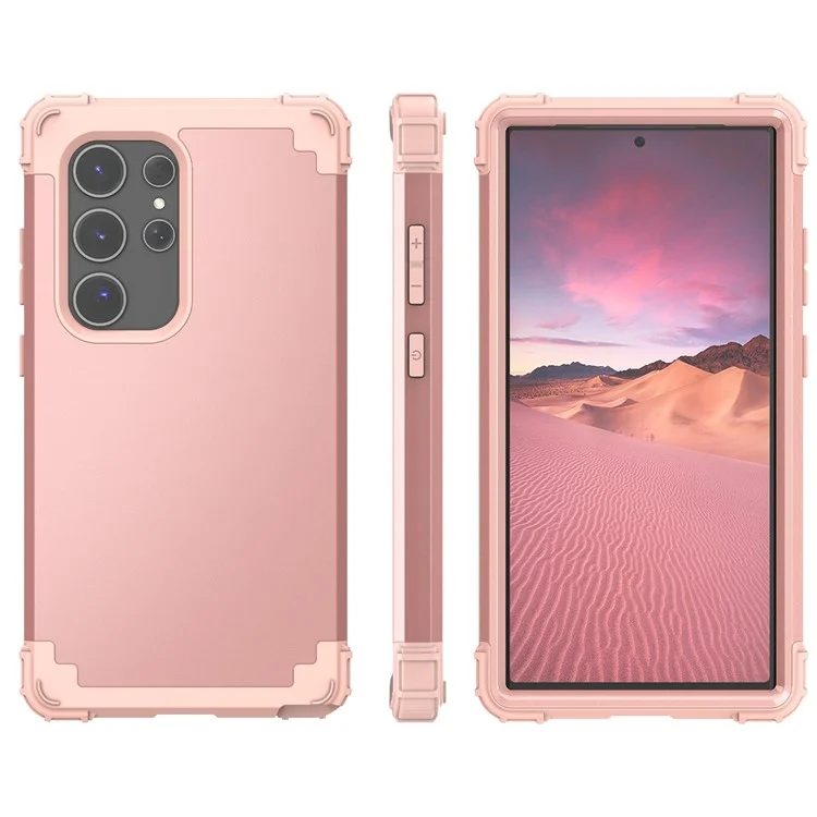 L-Style Phone Cover for Samsung Galaxy S24 Ultra Shell Scratch-Resistant PC + TPU Case - Rose Gold+Rose Gold