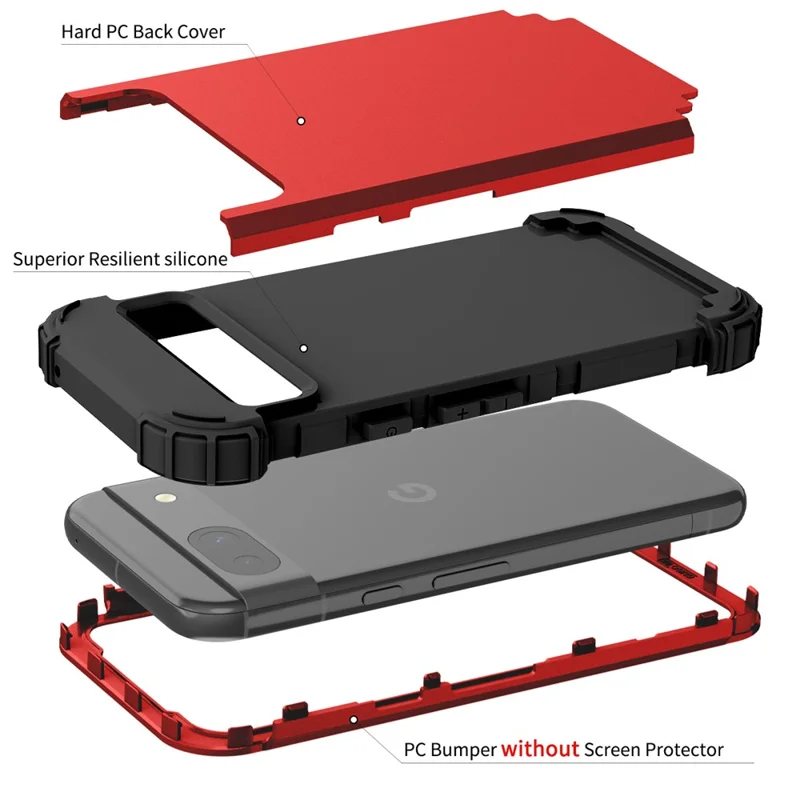L-Style For Google Pixel 8a Case Shock Absorbing PC + TPU Phone Protective Shell - Red+Black