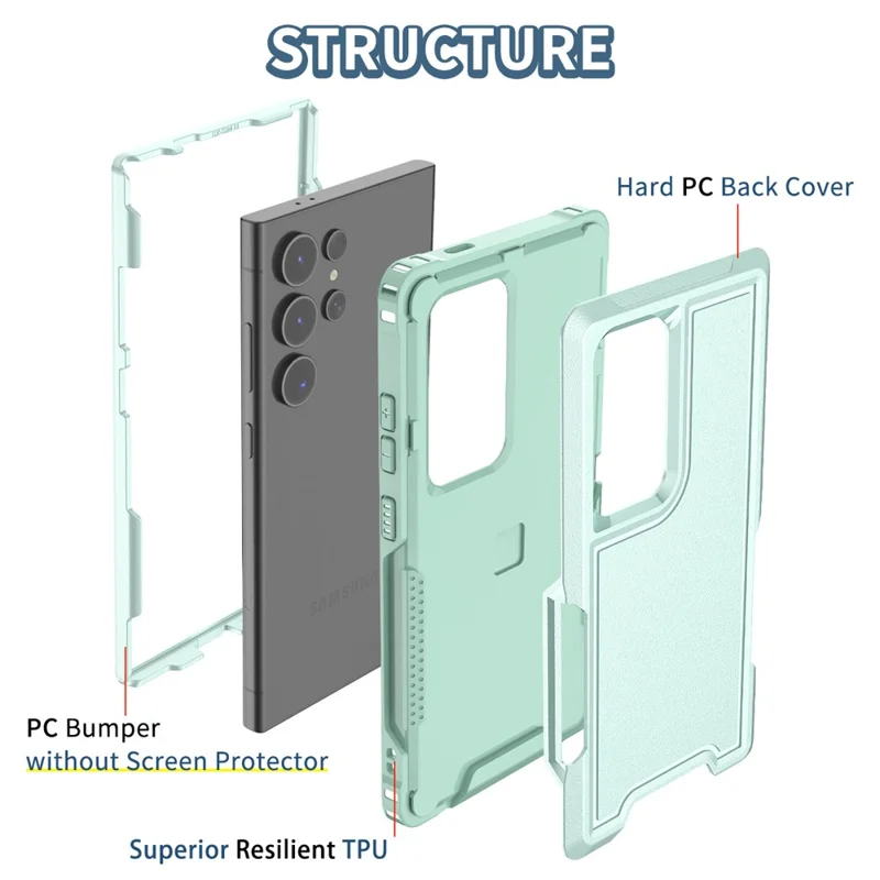 Style F1 For Samsung Galaxy S24 Ultra Case Scratch-resistant  PC + TPU Phone Back Shell - Mint Green