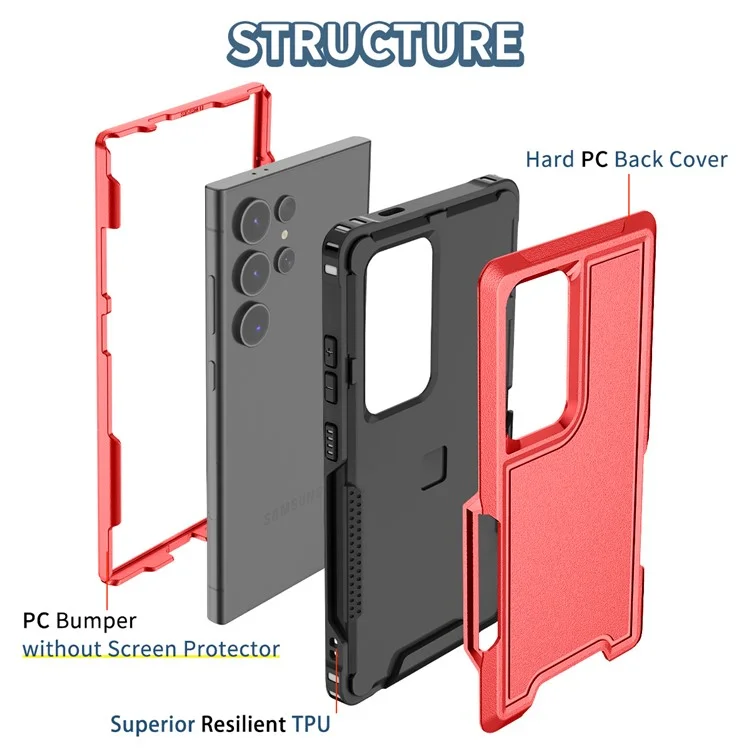 Style F1 For Samsung Galaxy S24 Ultra Case Scratch-resistant  PC + TPU Phone Back Shell - Red
