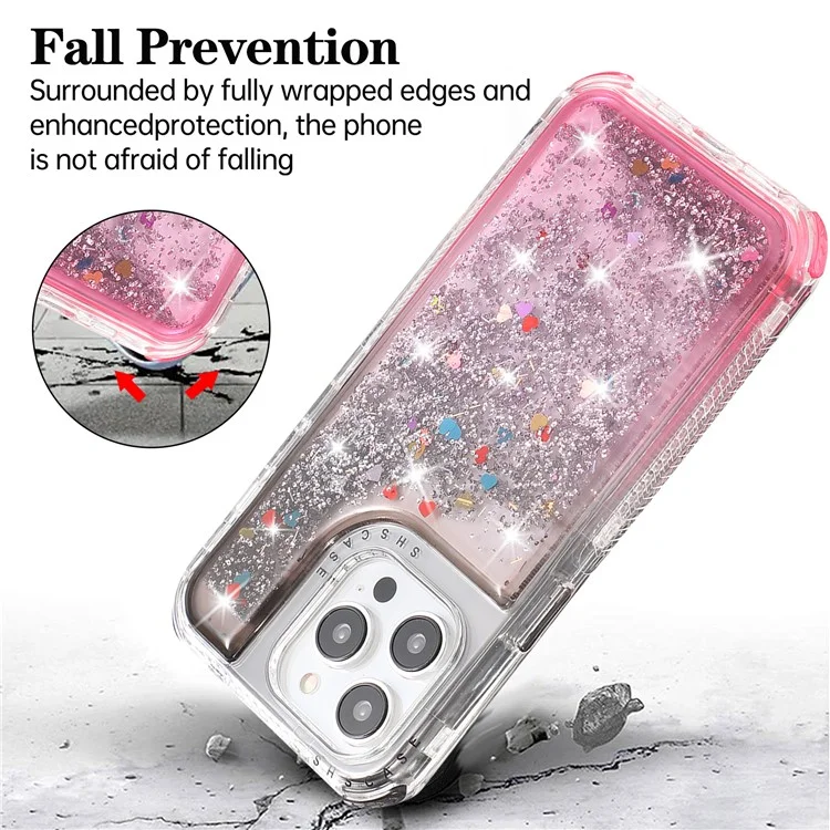For iPhone 14 Pro Case Gradient Liquid Floating Quicksand Scratch-proof TPU+PC Mobile Phone Cover - Black+Pink