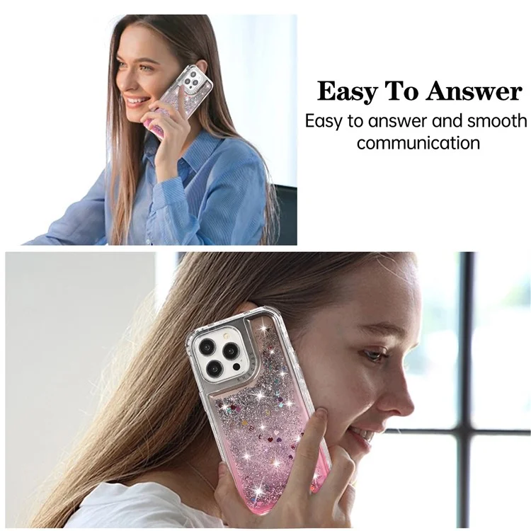 For iPhone 14 Pro Case Gradient Liquid Floating Quicksand Scratch-proof TPU+PC Mobile Phone Cover - Black+Pink