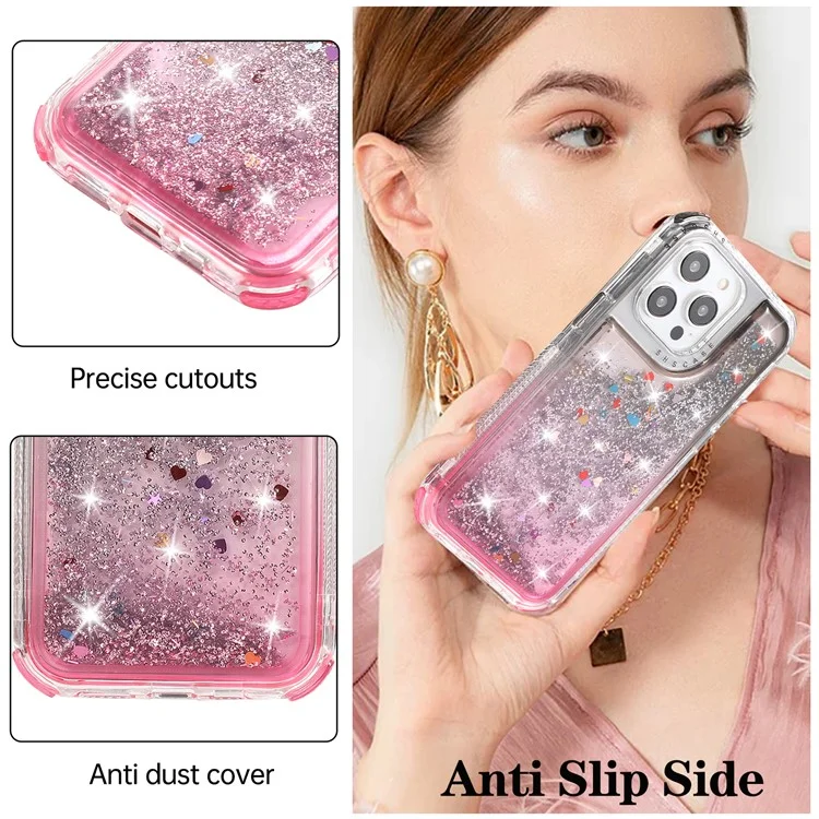 For iPhone 14 Pro Case Gradient Liquid Floating Quicksand Scratch-proof TPU+PC Mobile Phone Cover - Black+Pink