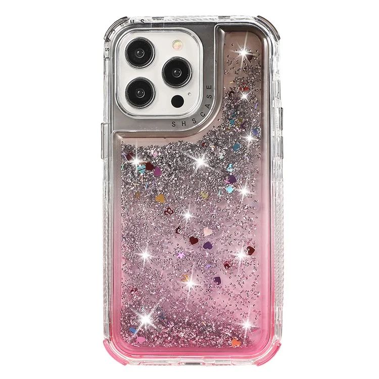 For iPhone 14 Pro Case Gradient Liquid Floating Quicksand Scratch-proof TPU+PC Mobile Phone Cover - Black+Pink