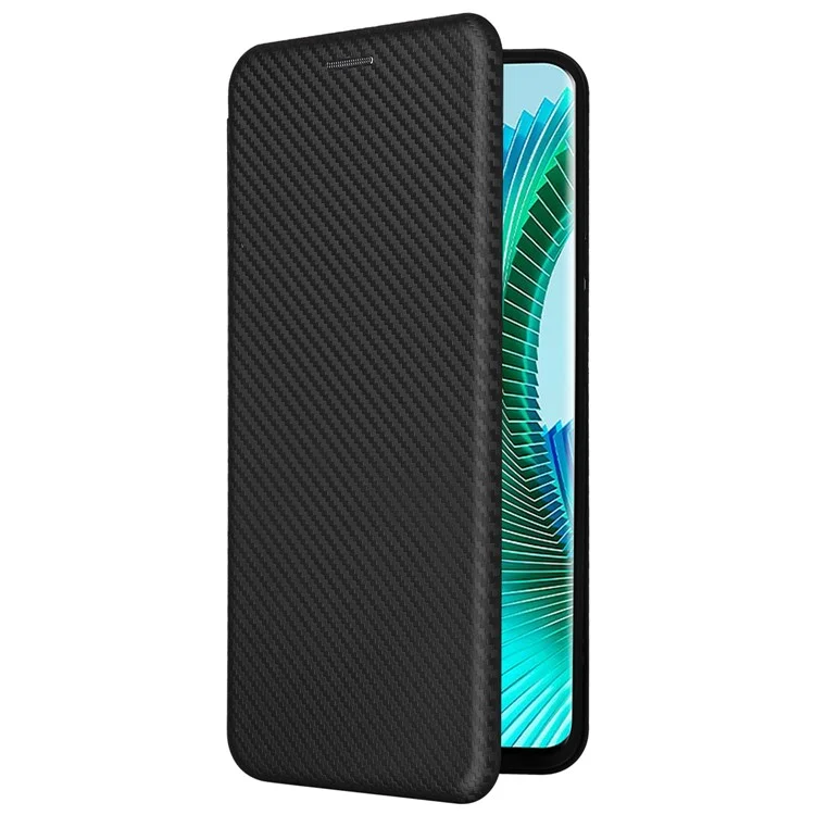 Pour Honor Magic6 Lite 5G Cas de Téléphone en Cuir en Fibre de Carbone Avec Machines à Sous de Cartes - Noir