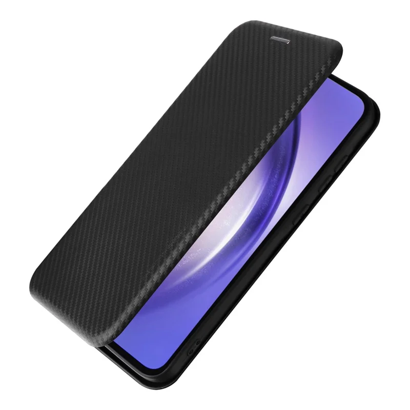 For Samsung Galaxy A55 5G Phone Leather Case Card Holder Carbon Fiber Texture - Black