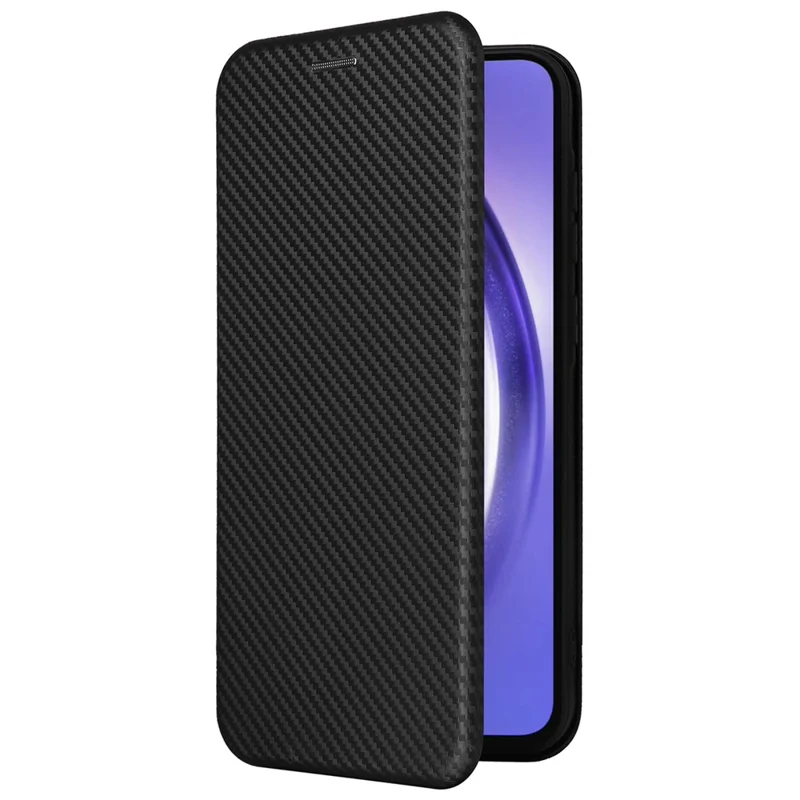 For Samsung Galaxy A55 5G Phone Leather Case Card Holder Carbon Fiber Texture - Black