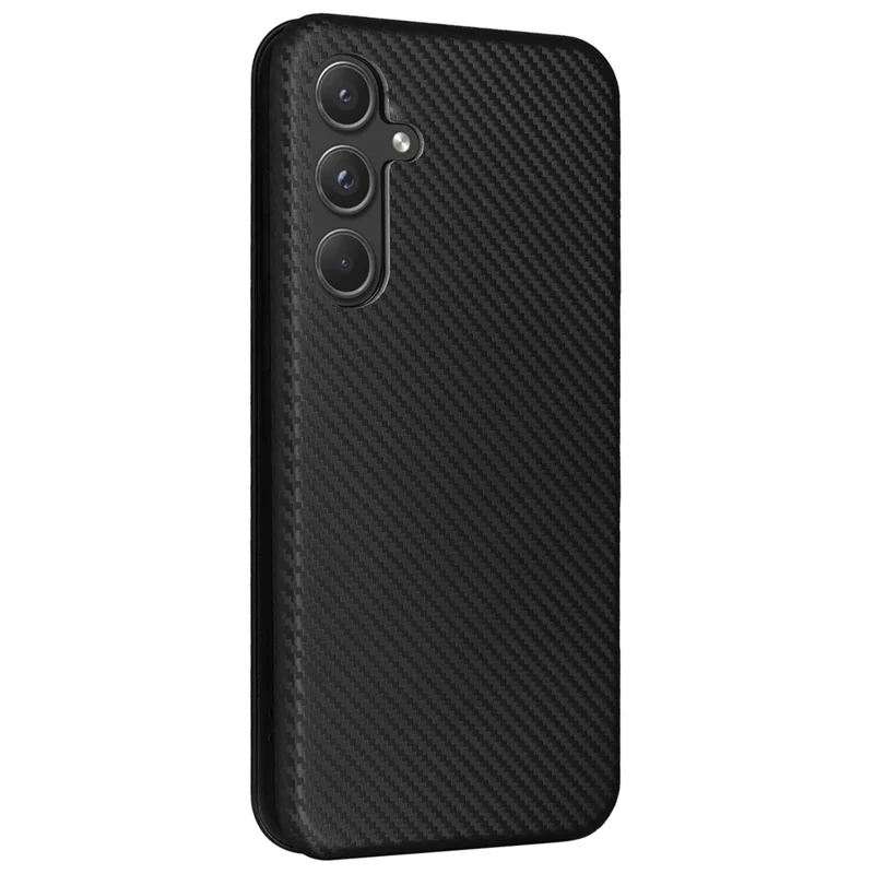 For Samsung Galaxy A55 5G Phone Leather Case Card Holder Carbon Fiber Texture - Black