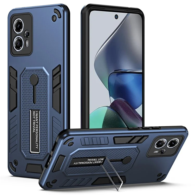 Pour Motorola Moto G13 4G / G23 4G Étui TPU+PC avec support métallique avec dragonne en silicone - Bleu