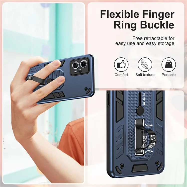 Pour Motorola Moto G13 4G / G23 4G Étui TPU+PC avec support métallique avec dragonne en silicone - Bleu