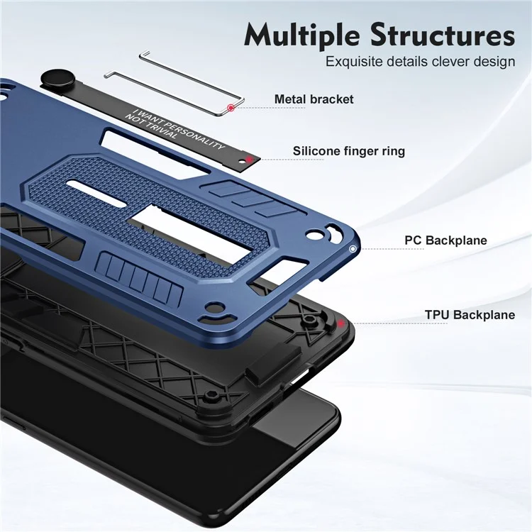 Pour Motorola Moto G13 4G / G23 4G Étui TPU+PC avec support métallique avec dragonne en silicone - Bleu