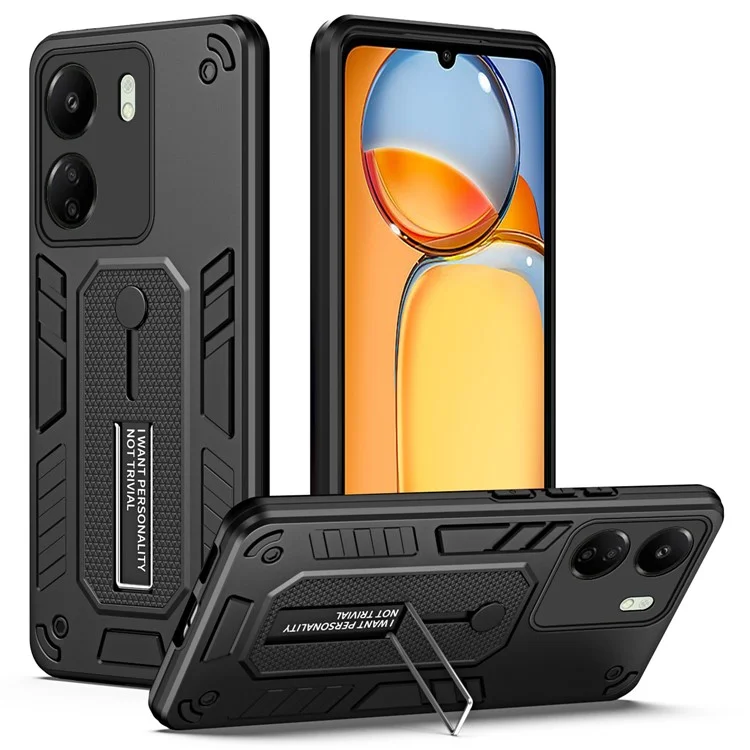 Para Xiaomi Redmi 13C 4G / Poco C65 4G Carcasa con Soporte Metálico y Correa de Silicona - Negro