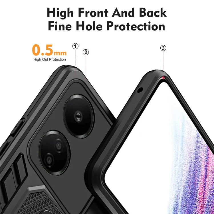 Para Xiaomi Redmi 13C 4G / Poco C65 4G Carcasa con Soporte Metálico y Correa de Silicona - Negro