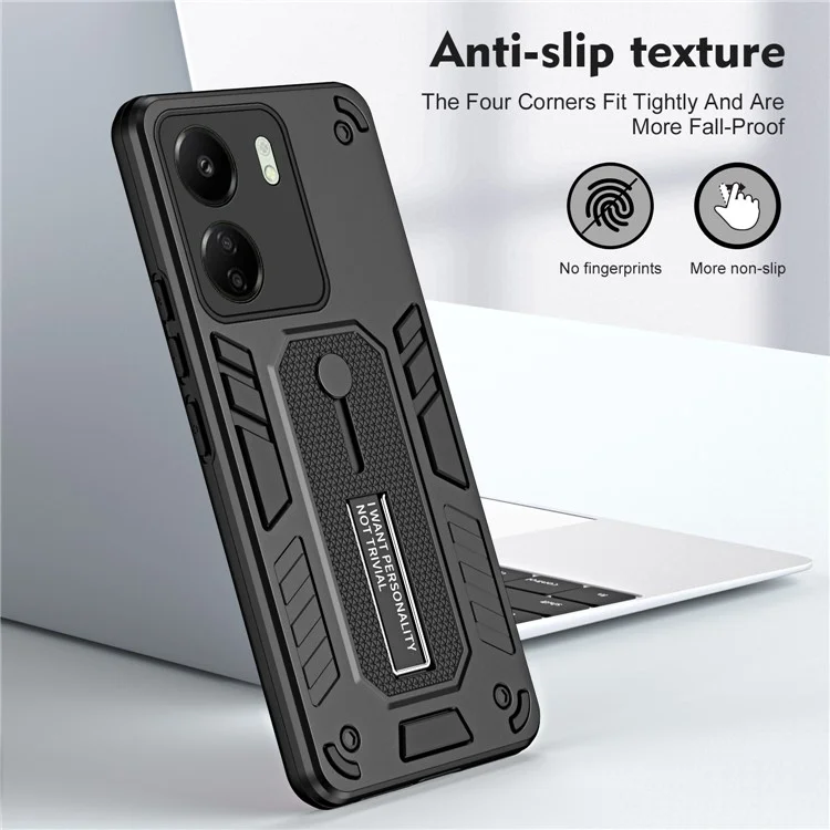 Para Xiaomi Redmi 13C 4G / Poco C65 4G Carcasa con Soporte Metálico y Correa de Silicona - Negro