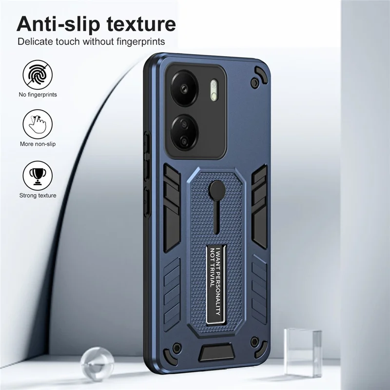Для Xiaomi Redmi 13C 4G / Poco C65 4G Металлический чехол-подставка с силиконовым кольцевым ремешком - Синий