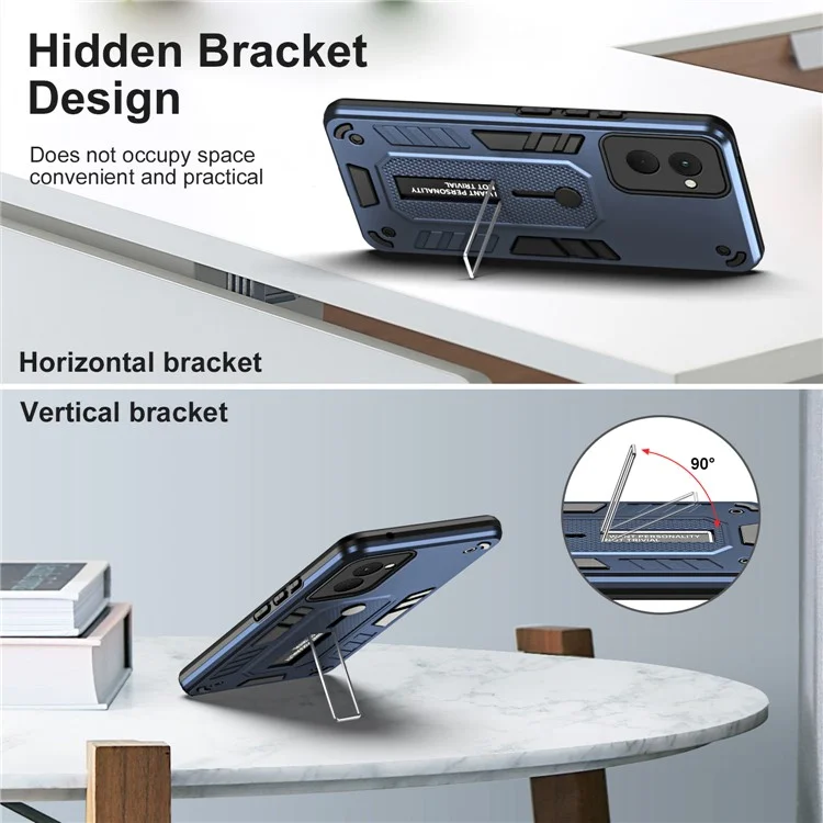 Für Motorola Moto G Power (2024) Case Kratzfeste TPU+PC Metall-Kickstand Schutzhülle - Blau