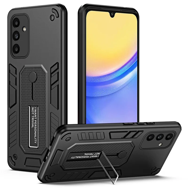 For Samsung Galaxy A15 5G Phone Case Metal Kickstand TPU+PC Phone Cover - Black