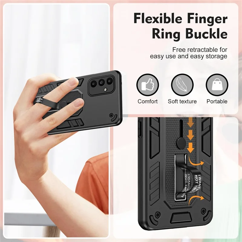 For Samsung Galaxy A15 5G Phone Case Metal Kickstand TPU+PC Phone Cover - Black